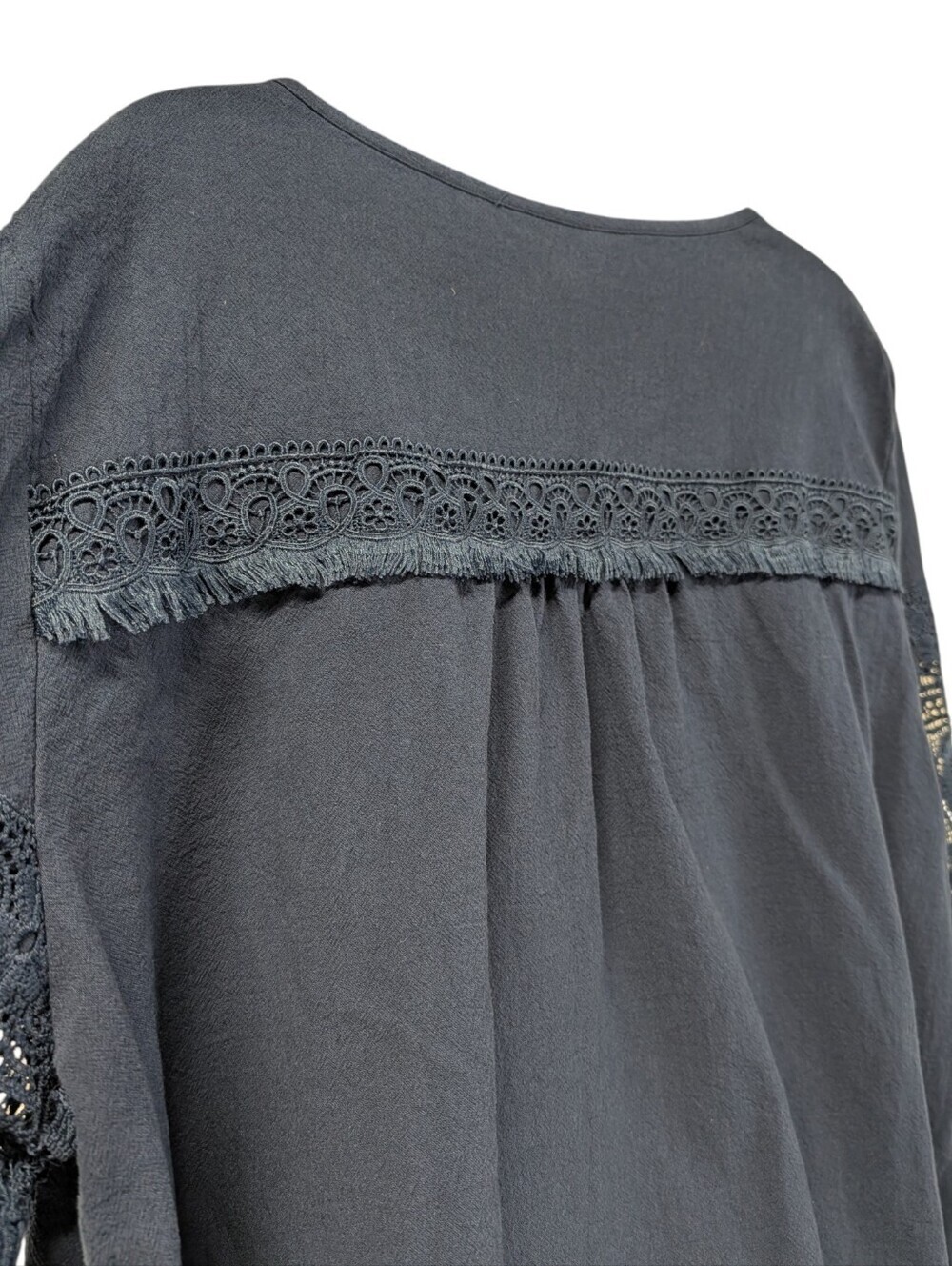BloomChic Crochet Lace Sleeve Blouse Plus Size 18 20 Navy Boho Cotton Top - Picture 4 of 10